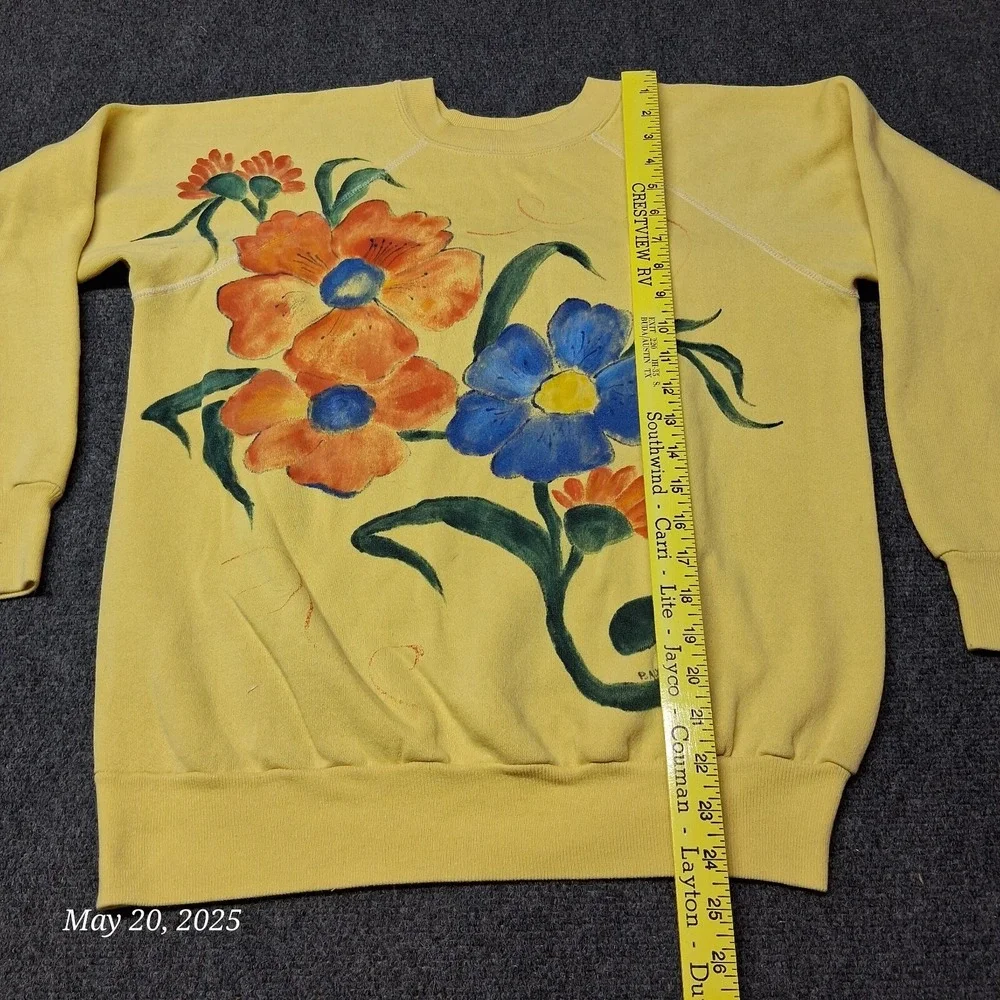 VTG Ultra Sweats Pannill Flower Painted‎ Sweatshirt Yellow Adult Size Large